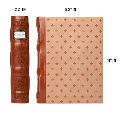 Bellagio-Italia Bellagio-Italia Tuscany CD/DVD Storage Binder Set - Leather - 96-Disc Capacity - Storage Organizer for DVDs, CDs, Blu Rays, & Video Games - Acid-Free Binder Organizer Sheets - 2 Pack - Cognac
