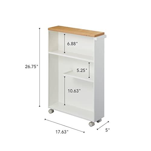 YAMAZAKI Yamazaki Home Rolling Slim Bathroom Utility Cart with Handle - Storage Shelf Narrow Organizer Rack Steel One Size White
