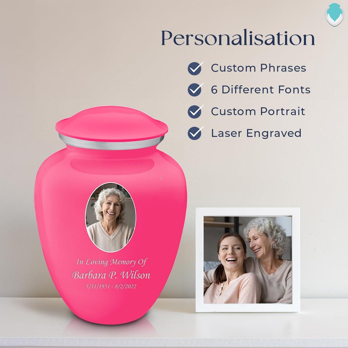 GetUrns Geturns Embrace Adult Personalized Picture Cremation Urns for Human Ashes I Large Photo Bright Pink Funeral Urn for Men and Women I 200 lbs