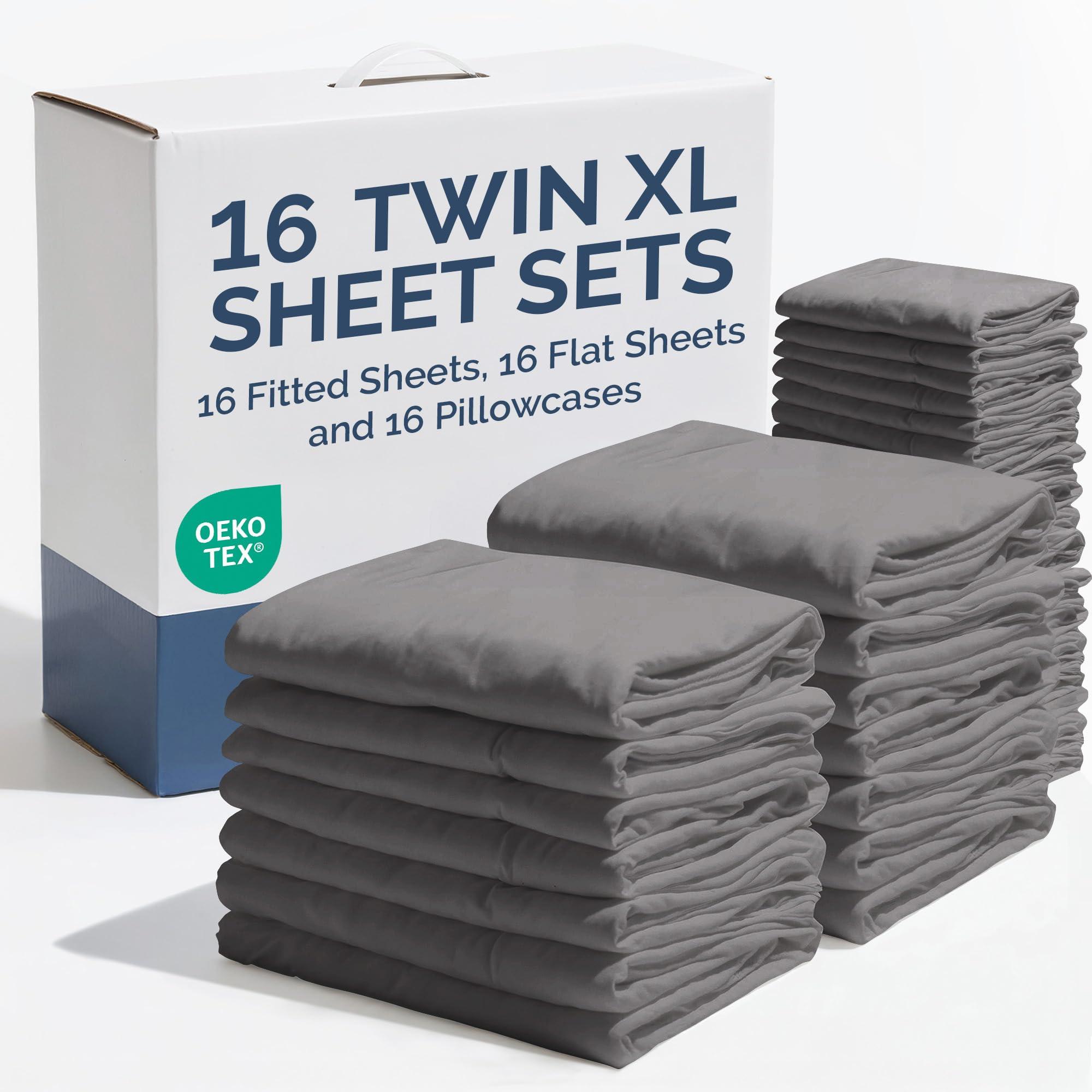 CGK Unlimited Bulk Case Pack of 16 Complete Sheet Sets - Twin XL Bed Sheet Sets - Wholesale Sheets for Hotels & Airbnbs - Exceptional Value - Dark Grey