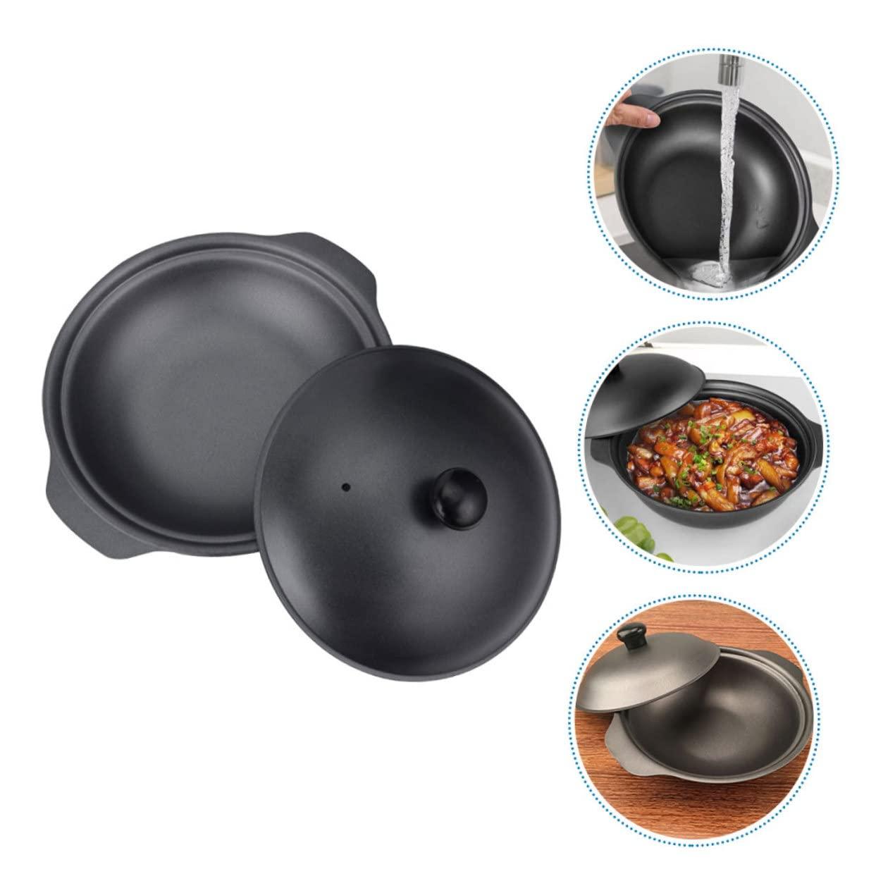 MAGICLULU MAGICLULU Casserole Fry Pan with Lid Nonstick Saucepans Clay Pots for Cooking Oven Pan Ovens Frying Baking Dish Cookware Cooker Small Oven Pot with Lid Cuisine Stew Skillet Wok Iron Black