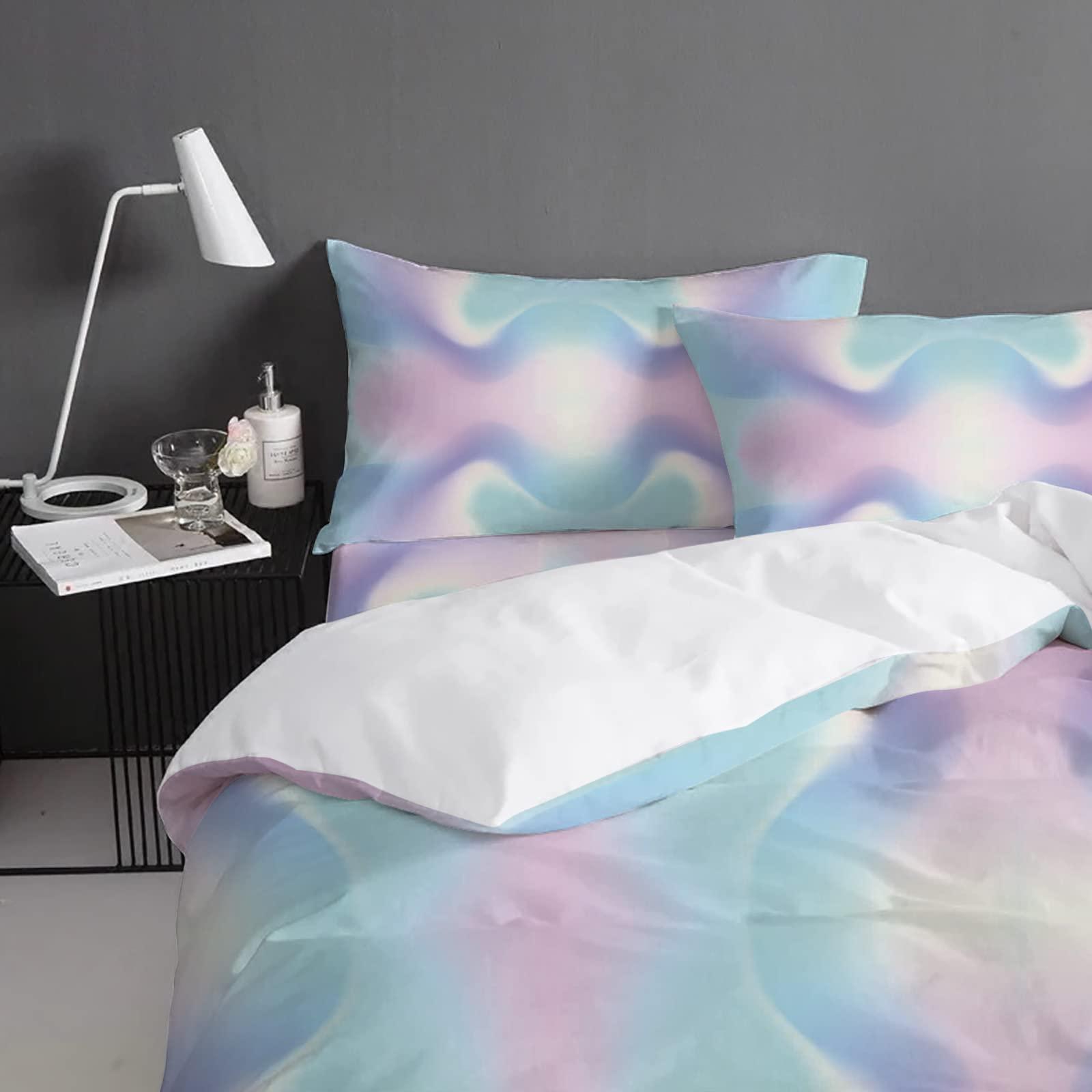Debedcor Full Comforter Covers Sets Teal Purple Ombre 4 Piece Duvet Cover Set Lightweight Microfiber Soft Bedding Set for Adult Teen, Abstract Art Sense of Technology