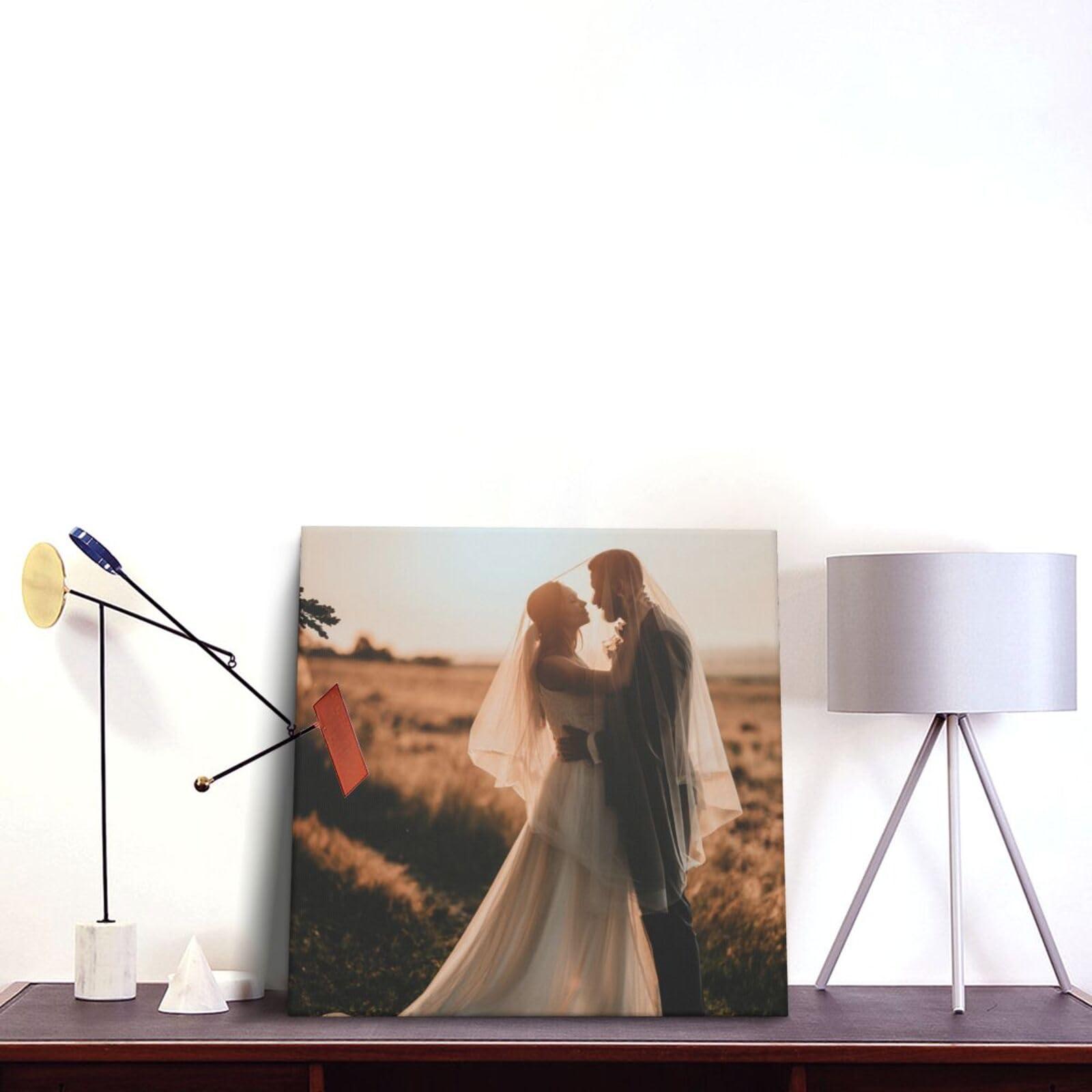 Bekerskpc Custom Canvas Prints with Your Photos, Personalized Canvas Pictures with Text, Custom Canvas Wall Art for Family Wedding Birthday Office Home Decor, Framed, 16x16in