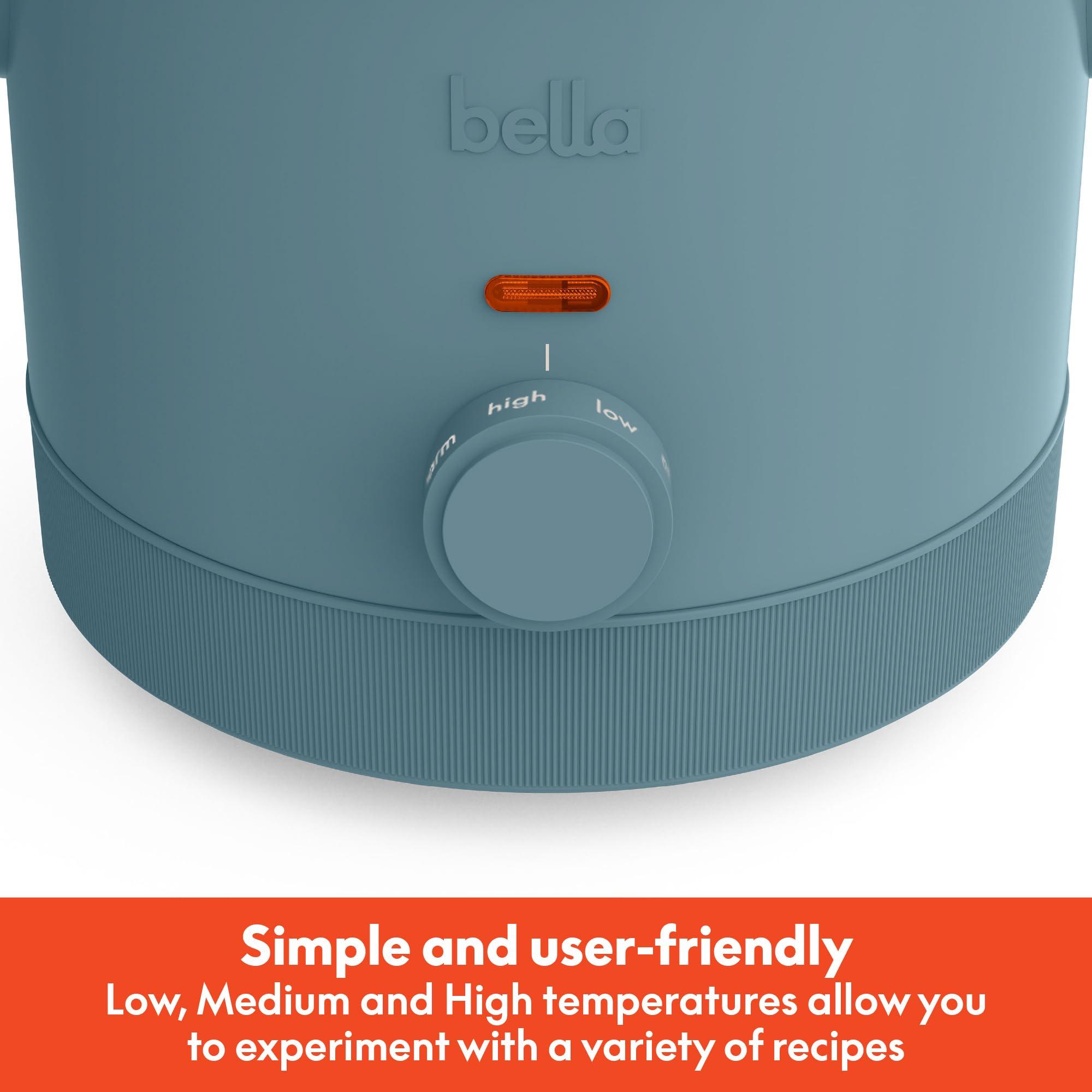 BELLA bella 1.5 Qt Slow Cooker with 3 Heat Manual Control, EverGood Ceramic Nonstick Coating, Dishwasher Safe Stoneware Pot and Tempered Glass Lid, Tangle Free Cord Wrap & Cool Touch Handles, Surf