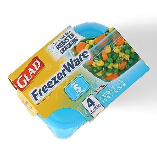 Glad Gladware Freezerware Food Storage Containers, Small Rectangle Holds 24 Ounces of Food, 4 Count Set | Freezer Safe Food Containers to Preserve Freshness | 6 Count, 24 Containers Total