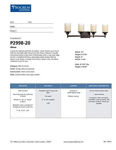 Progress Lighting Progress Lighting Alexa Collection 4-Light Etched Umber Linen with Clear Edge Glass Modern Bath Vanity Light Antique Bronze
