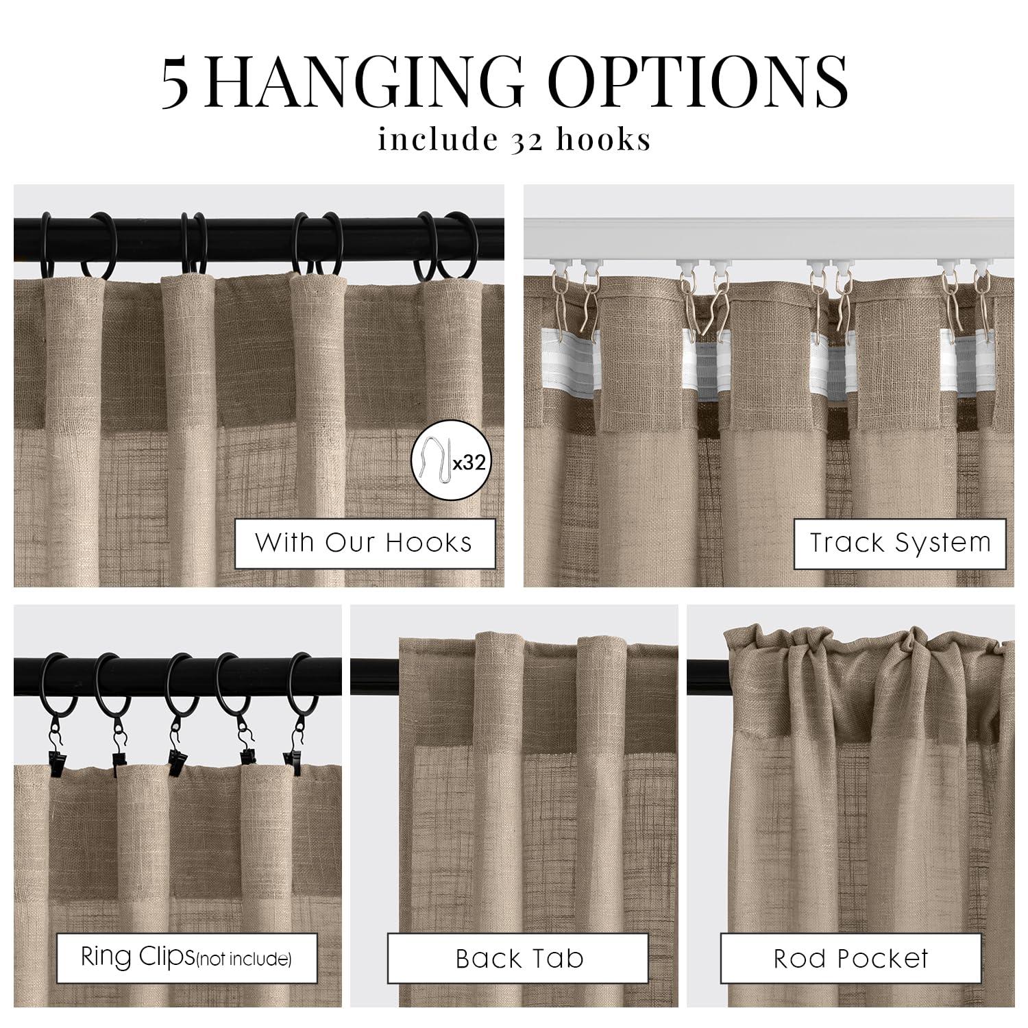 MIULEE MIULEE Taupe Linen Curtains 90 Inch Length 2 Panels for Bedroom Living Room, Back Tab & Hook Belt Pleated Soft Thick Linen Textured Window Drapes Semi Sheer Light Filtering Farmhouse Burlap Look Decor