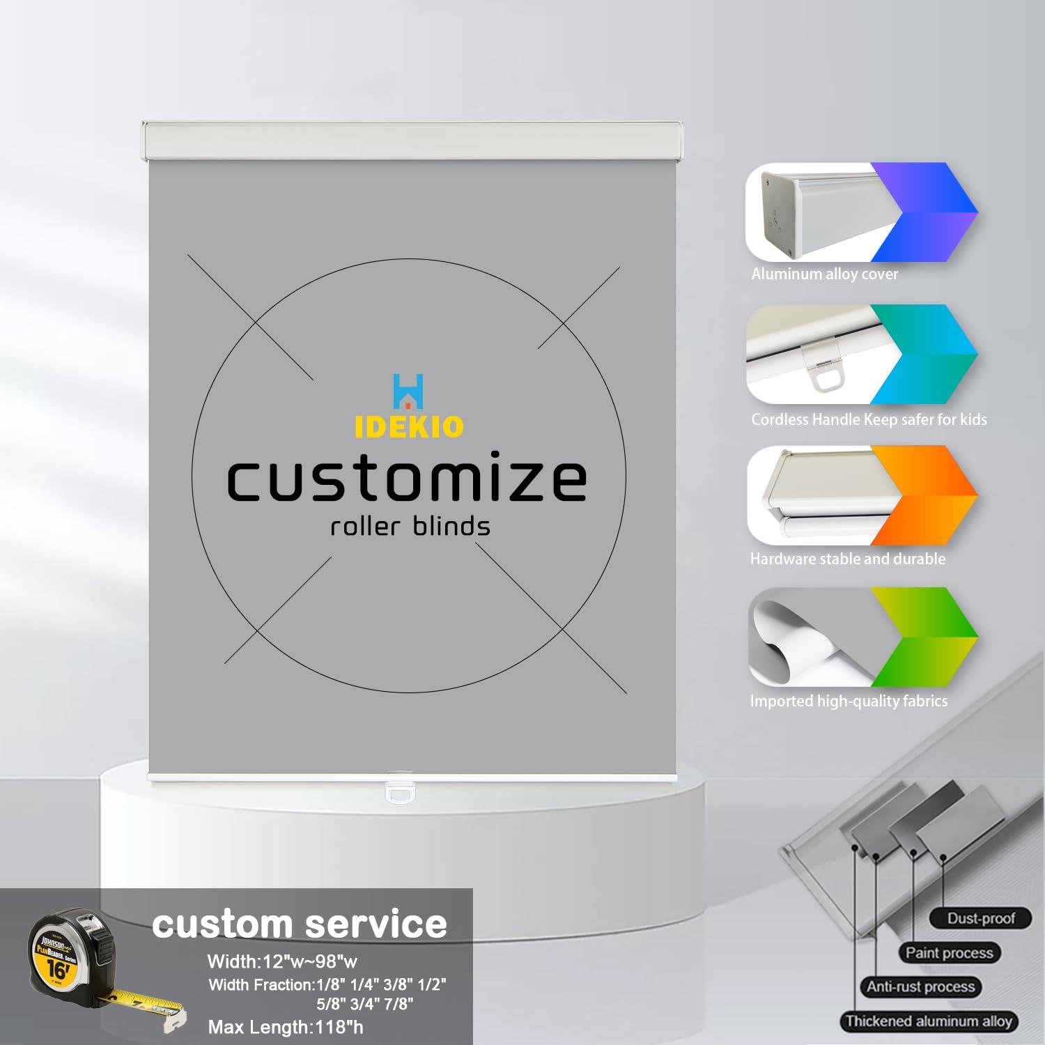 IDEKIO Blackout Roller Blinds for Windows,Custom Size Cordless Black Out Roller Shades,Thermal Insulated Privacy UV Protection Window Shades,Easy to Install,Grey,93" W x [25" H to 98" H Customize]