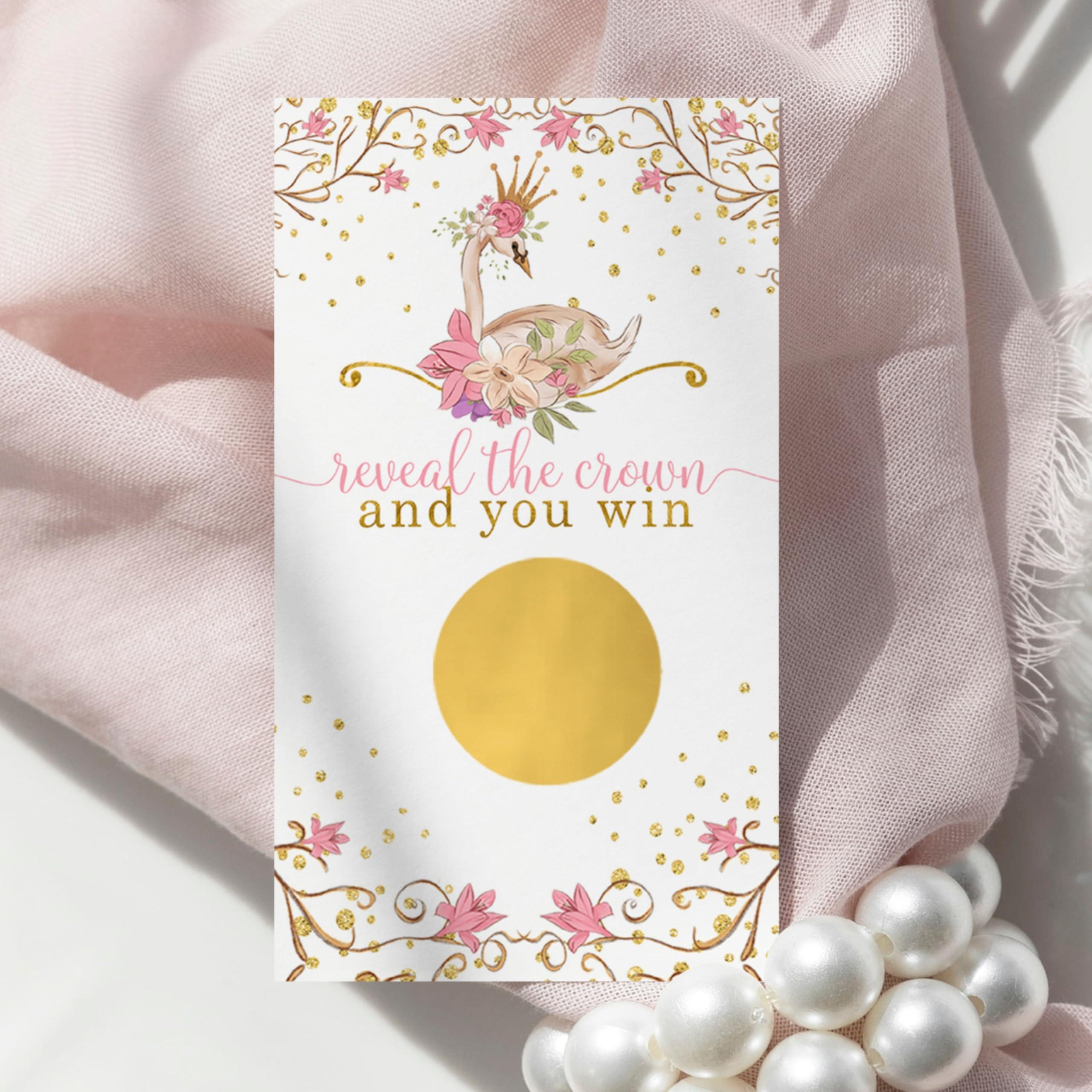 Paper Clever Party Paper Clever Party Swan Princess Baby Shower Games for Girl - 30 Cards - Fun Scratch Off Game Guest Activities to Reveal Prizes Favors Ideas Enchanting Theme Pink and Gold