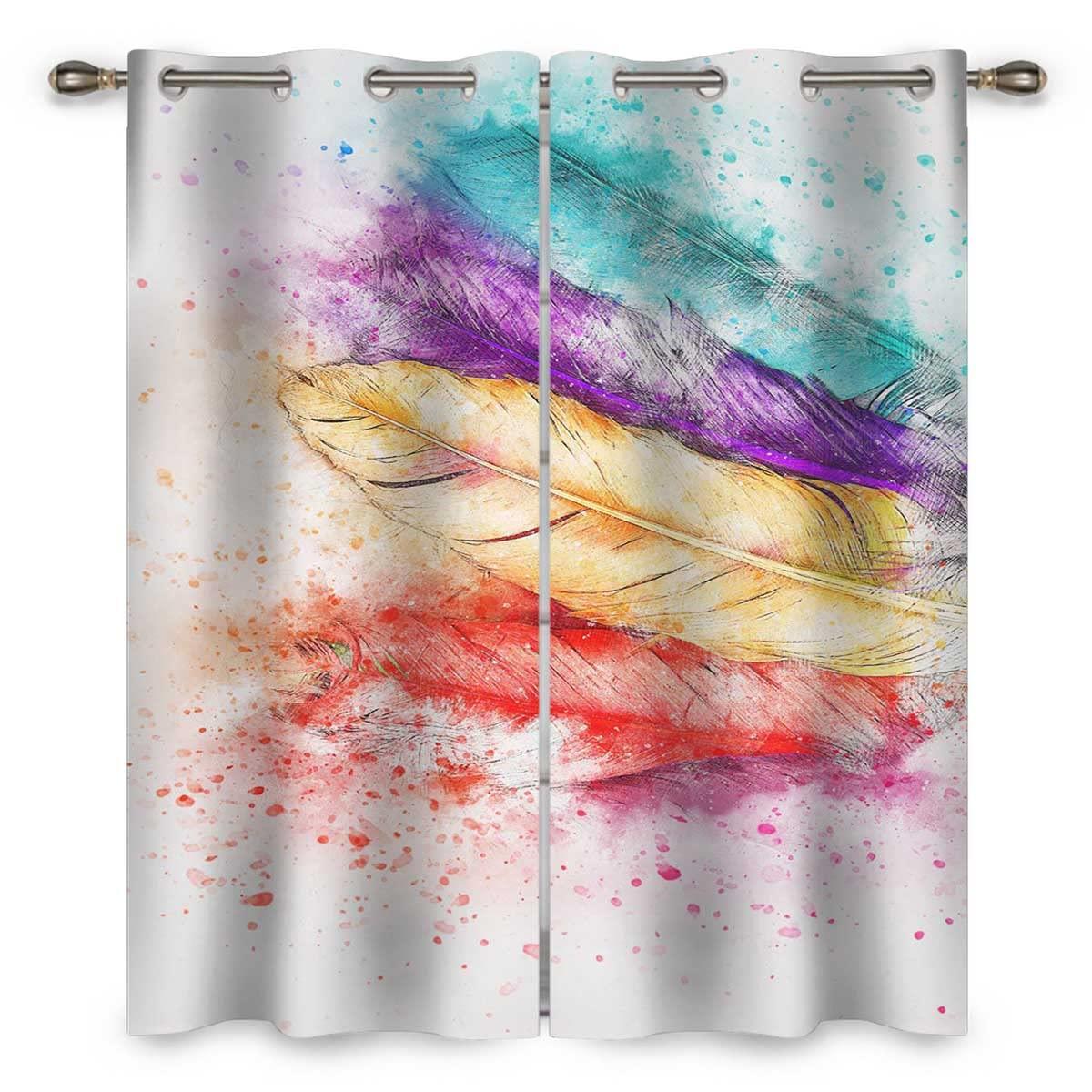 NEW-TWO Feathers Bird Animal Art Abstract Patio Door Curtain for Sliding Door 2 Panels Drapes Sets Thick Weight (W) 72 X (H) 72 Inches