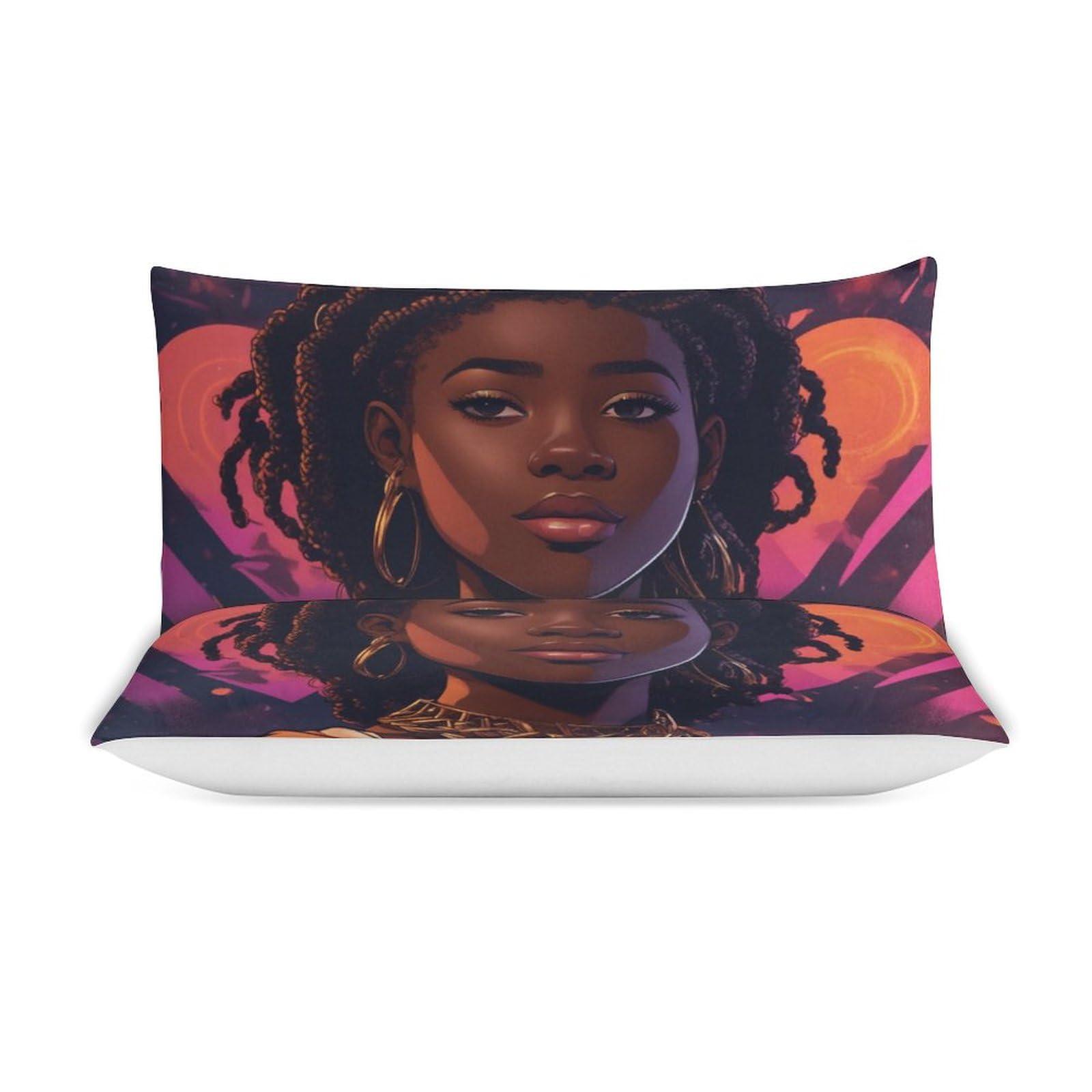 ZGDPBYF ZGDPBYF Melanin Princess African American Comforter Set Black Girl Quilt Bedding Set Full -1 Duvet Cover & 2 Pillowcases(No Comforter) 79\"X97\"