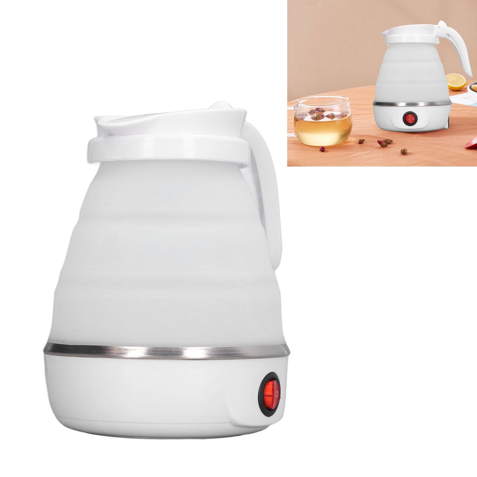 BAOK Foldable Travel Electric Kettle, Silicone and Stainless Steel Quick Boiling Folding Electric Kettle 0.6L for Camping (White)