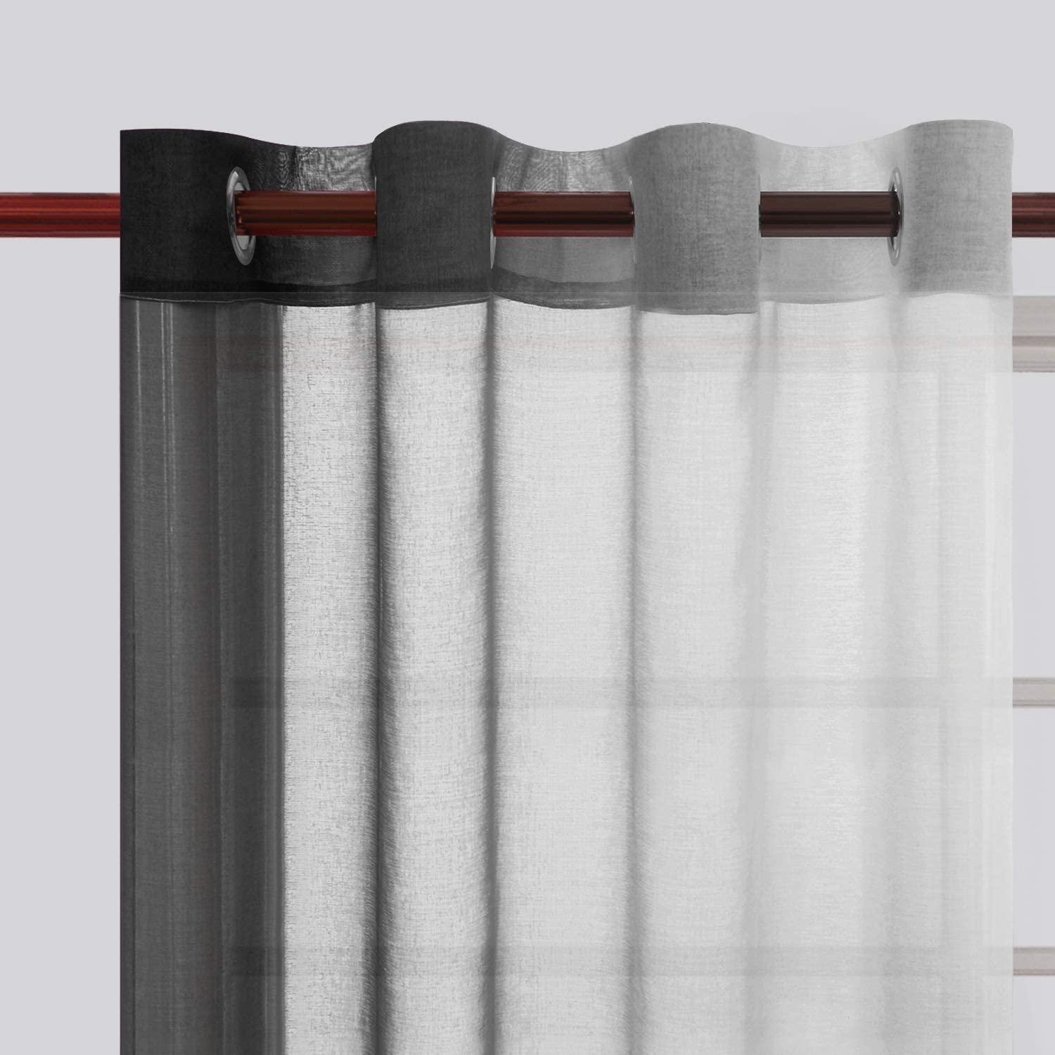 DWCN DWCN Ombre Faux Linen Sheer Curtains - Semi Voile Gradient Grommet Top Curtains for Bedroom and Living Room, 52 x 108 Inches Long, Set of 2 Window Curtain Panels, Black