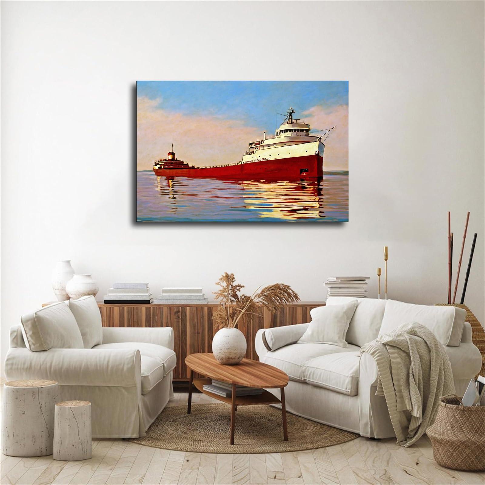 Generic SS Edmund Fitzgerald Poster Room Aesthetic Decoration Painting Canvas Wall and Art Painting Print Modern Home Office Decoration Artwork (1218inch-Framed)