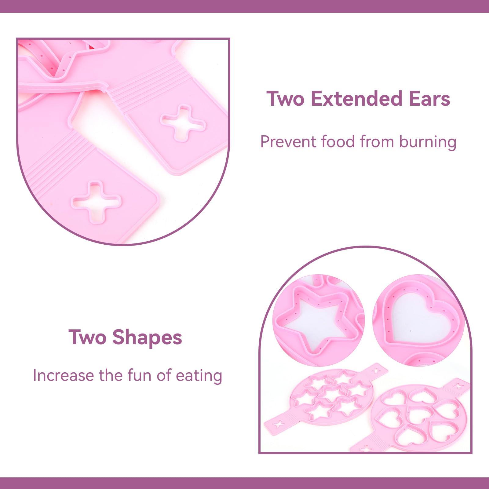 Beufee Pancake Mold, 2 PCS Silicone Eggs Pancake Making Mold, Pancake Molds Ring Fried Egg Mold Pink Non Stick Egg Ring Egg Cooker Pan Flip Mold Love and Heart Shapediy Kitchen Accessories