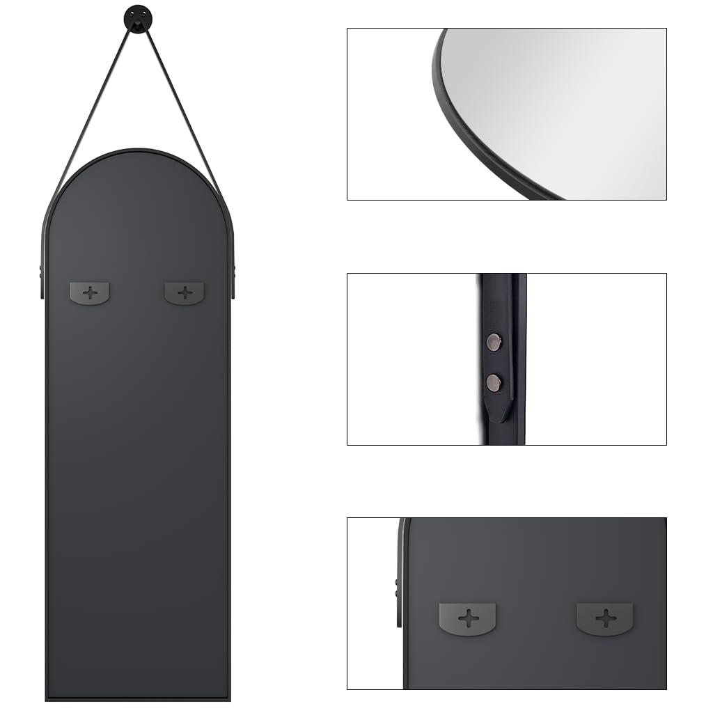 OGCAU OGCAU Full Length Mirror, Wall Mirror Full Length, Wall-Mounted Mirror, Body Mirror for Wall in Bedroom, Arched-Top Mirror, Hanging Mirror with Aluminum Alloy Frame (Oval Black)