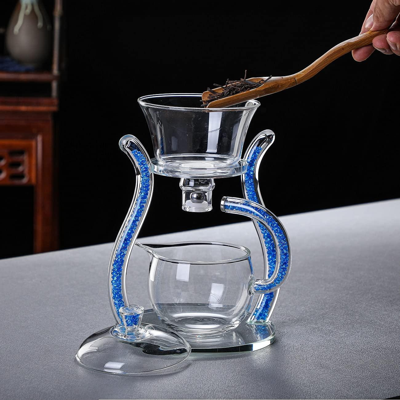 RORA RORA Lazy Kungfu Glass Tea Set Semi Automatic Drip Rotating with Infuser Glass Teapot Set (6 cups)