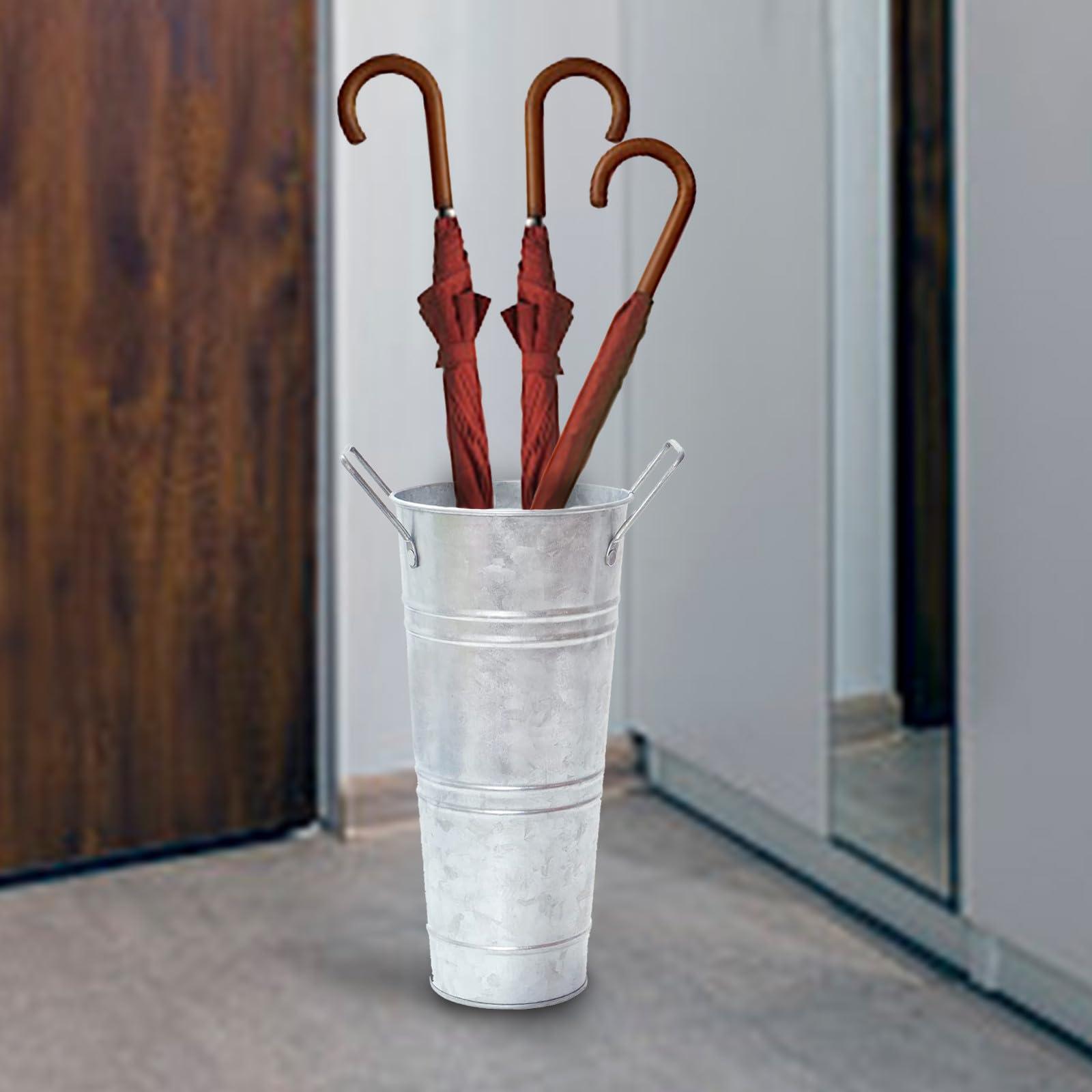 BLOWEST BLOWEST Mini Umbrella Stand Holder, Cute Metal Umbrella Bucket Freestanding, Small Umbrella Rack Barrel Canes, Walking Sticks Golf Clubs Organizer, Metal Floor Vase for Entryway Porch Indoor (White)