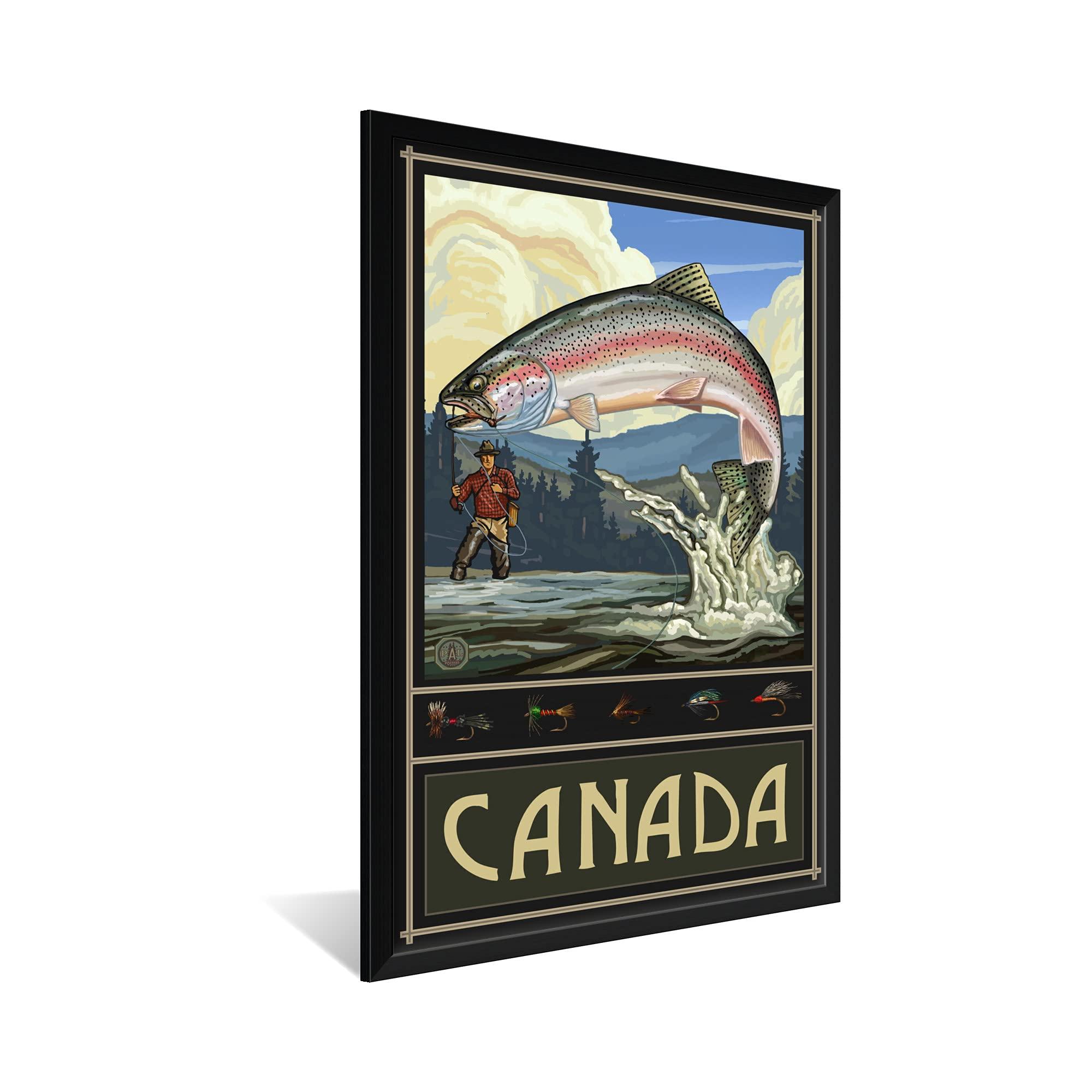 Northwest Art Mall Canada Fishing Professionally Framed Art Print from Travel Artwork by Artist Paul A. Lanquist Framed Art Size: 32\" x 47\"