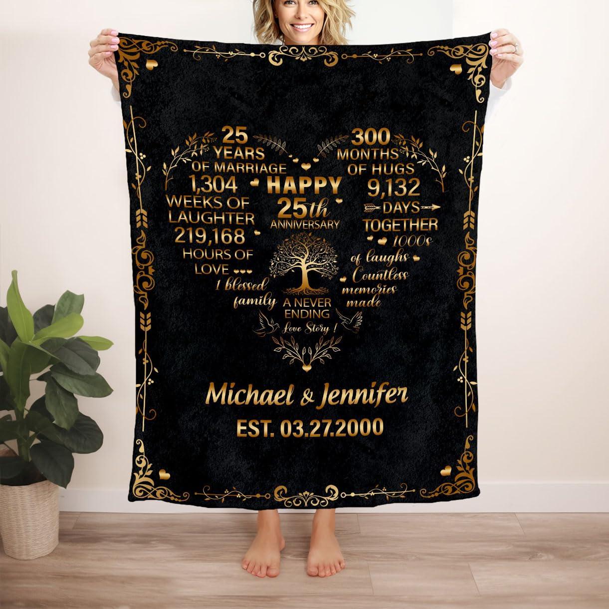 Generic S82238 Wedding Day Blankets, Personalized Happy 25th Wedding Anniversary Blanket, Custom Anniversary Blanket with Name Date, 25 Year for Couple Husband Wife Fleece 30x40 50x60 60x80