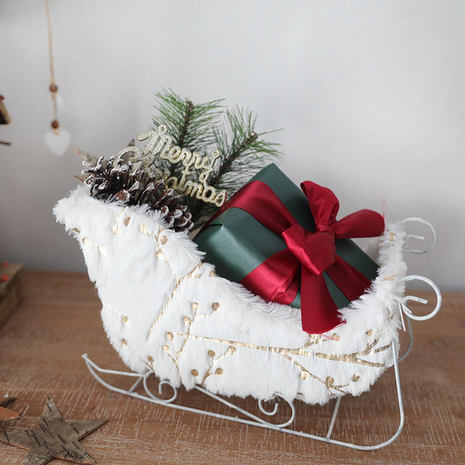 VaLtEv VaLtEv Christmas Santa Sleigh Decor Basket Candy Dish Bowl Server Container Table Top Christmas Decorations White Figurines Statue Xmas Winter Holiday Ornaments Children Gifts Photo Booth Props