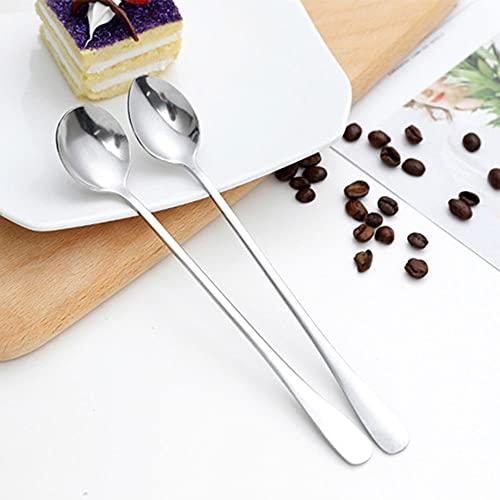 SagaSave SagaSave 5 Pcs Long Handle Spoon Coffee Stirrer Stainless Steel Iced Teaspoon for Milks Tea Mixing Cocktail Stirring Cold Drink (Round Head Spoon)