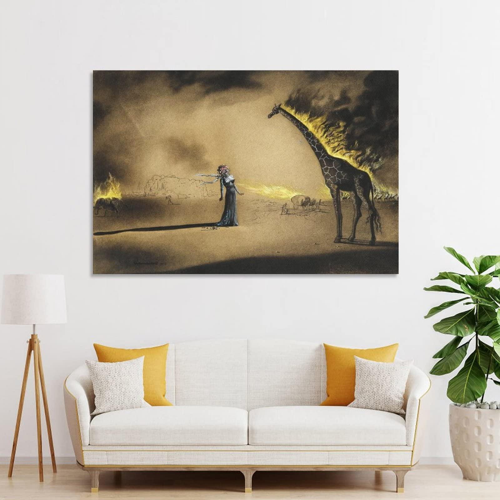 BEBUSH Surrealist Painting The Burning Giraffe Salvador Dali Canvas Prints Wall Art Paintings Canvas Wall Decor Home Decor Living Room Decor Aesthetic 20x30inch(50x75cm) Unframe-Style