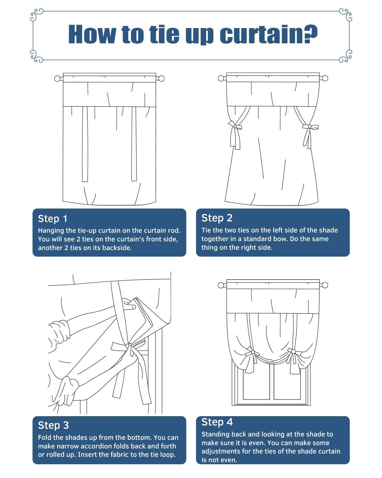 Anzona Anzona Kitchen Tie Up Curtains for Windows, Red White Spring Floral Adjustable Balloon Nature Linen Textured Curtain, Summer Botanical Classic Black Insulated Shades for Window Treatments, 42" x 54"