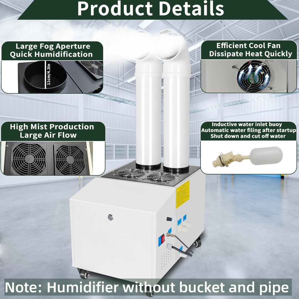 Zhipurul Ultrasonic Industrial Humidifier Stainless Steel Commercial Humidifier Sprayer 14kg/h Large Volume Automatic Mist Cooling Device for Plants Grow Room, Workshop, Warehouse, Agriculture