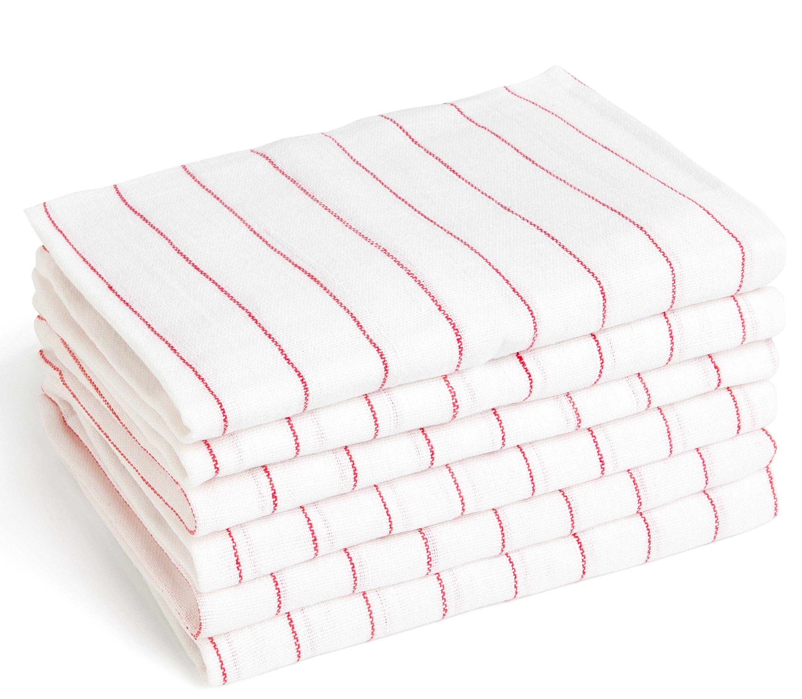 Liliane Collection Liliane Collection Bulk Wholesale Carton of 300 Glass Towels - 16\" x 27\" 100% Cotton Kitchen Towels - Dish Towels in White with Red Stripes - No Streaks or Spots on Glasses, Flutes, Wine Glasses