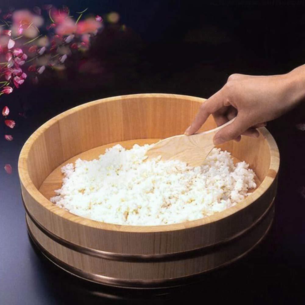 WSHA Wooden Sushi Rice Bowl Hangiri Sushi Oke Rice Mixing Tub 10.6-28.3inch Round Rice Mixing Barrel Container, for Bibimbap Sushi Home Restaurant,42x10cm