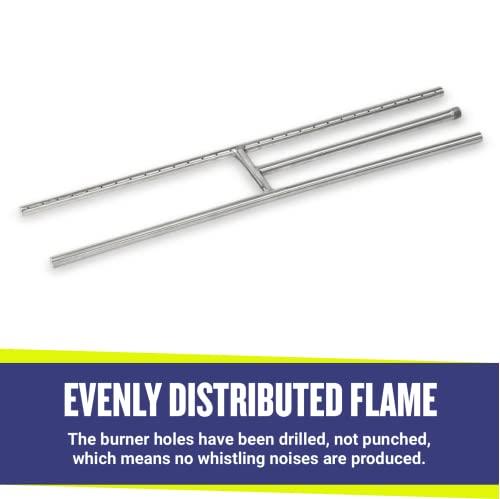 American Fireglass American Fire Glass H-Burner Kit for Natural Gas, 30\" x 6\" | Stainless Steel for Indoor & Outdoor use in Natural Gas Fire Pit or Fireplace | Non-Whistle, Flexible Flex Gas Line