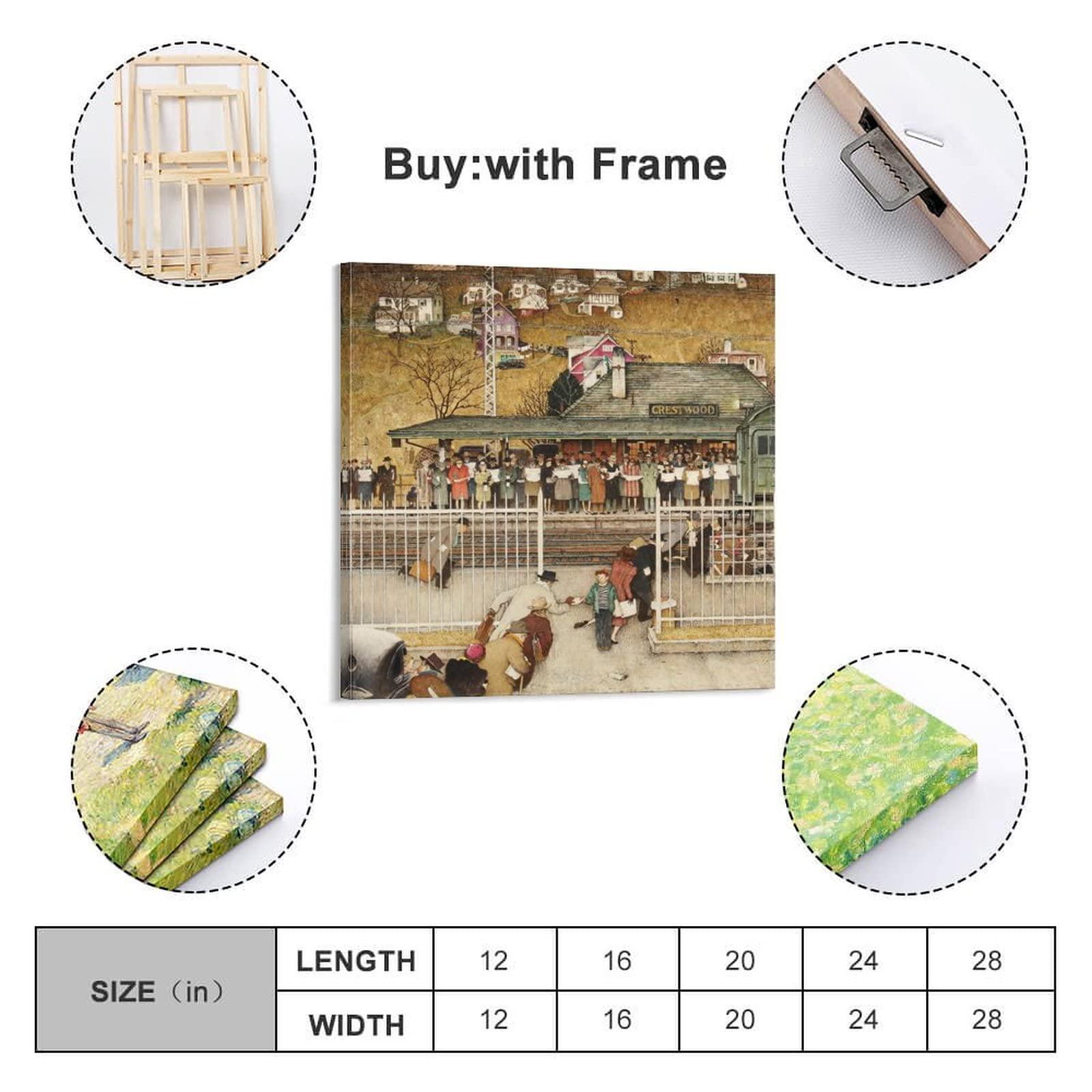 NIZHNAO 35+ Norman Rockwell Illustration Crestwood Train Station, 1946 by Norman Rockwell American Retro Poster Decorative Painting Canvas Wall Art Living Room Posters Bedroom Painting 28x28inch(70x70cm)