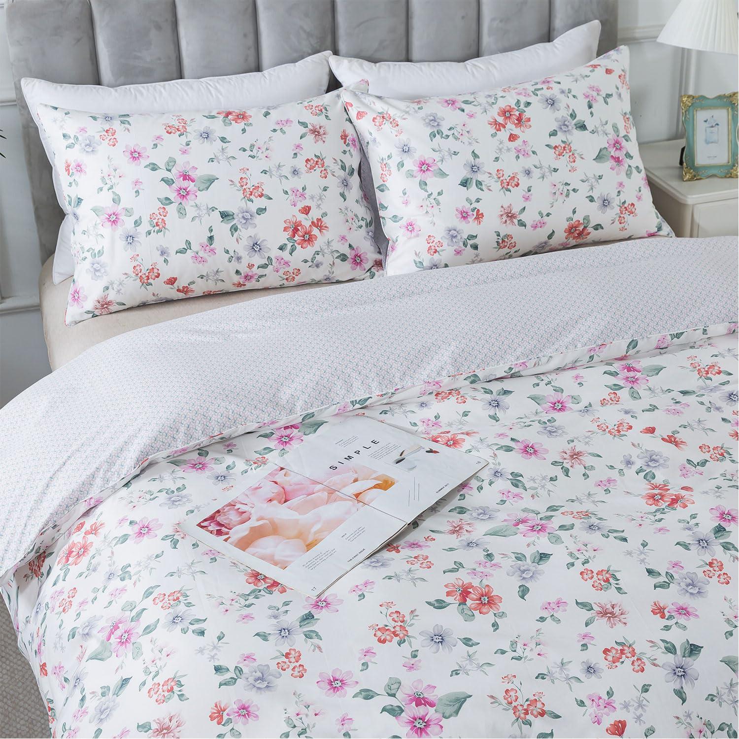 FADFAY FADFAY Floral Duvet Cover Set Twin XL 100% Cotton College Bedding Morning Glories Flower Comforter Cover Set Soft Breathable Farmhouse Dorm Room School Bedding Twin Extra Long with Zipper 3 Pieces
