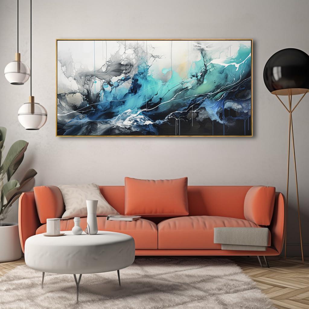 liysawg Wall Art Abstract Canvas Painting Teal Blue Modern Artwork for Living Room Bedroom Dining Room Home Office Decor 30\"x60\" with Framed