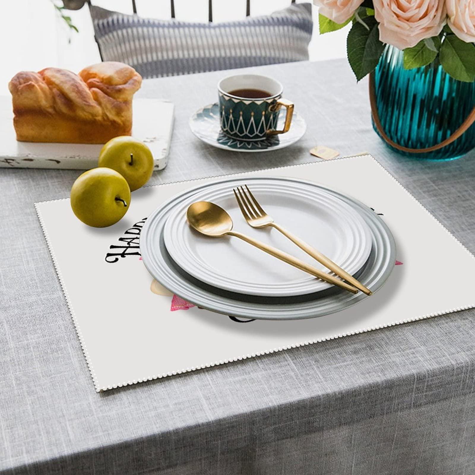 COVOME Happy Valentine\'s Day Gnomies Place Mats Set of 6 Modern Swedish Tomte Nisse Placemats for Dining Table Washable Easy to Clean Polyester Dining Table Place Mats for Dining Table Indoor Outdoor