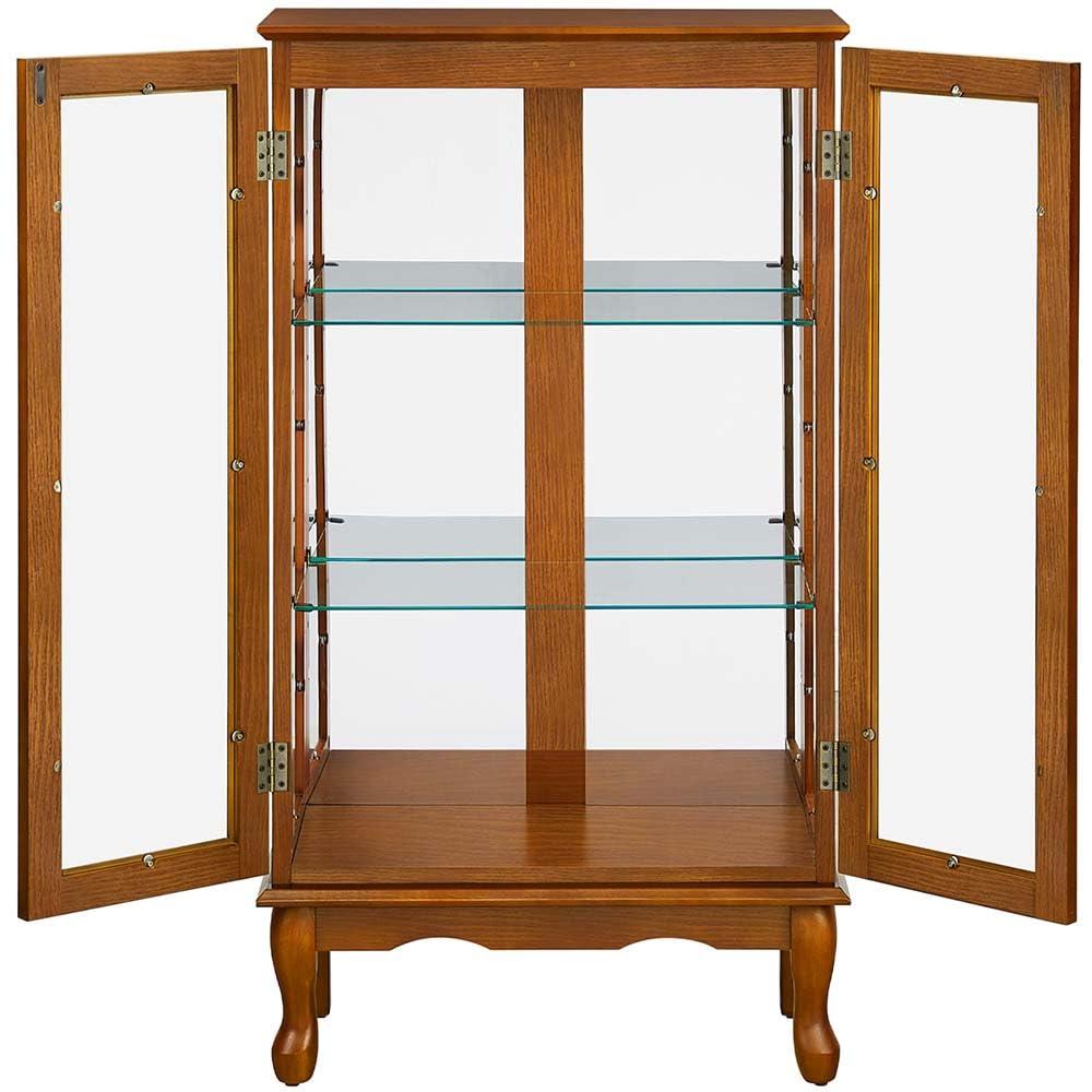 Anwick Anwick China Cabinet &Curio Cabinets with Glass Doors, Lighted Display Cabinet with Mirrored Back Panel, Tempered Glass and 3 Tiers Adjustable Shelves (Oak)