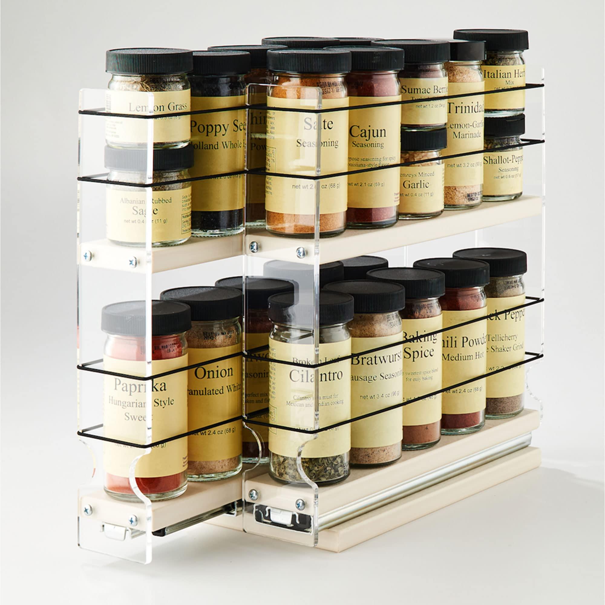 Vertical Spice Vertical Spice - Narrow Pullout Spice Rack - Sliding Drawer for Kitchen Organization - Pantry Organizers and Storage - 2 Drawers & 2 Tiers - 20 Spice Jar Capacity (4.6\" W x 10.75\" H x 10.6\" D, Cream)