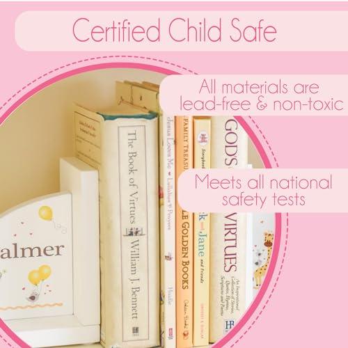 My Bambino Personalized Bookends Custom White Wood Book Ends for Children\'s Books (Rocket and Planets)