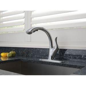 DELTA FAUCET Delta Faucet Linden Single-Handle Kitchen Sink Faucet with Pull Out Sprayer, Arctic Stainless 4153-AR-DST