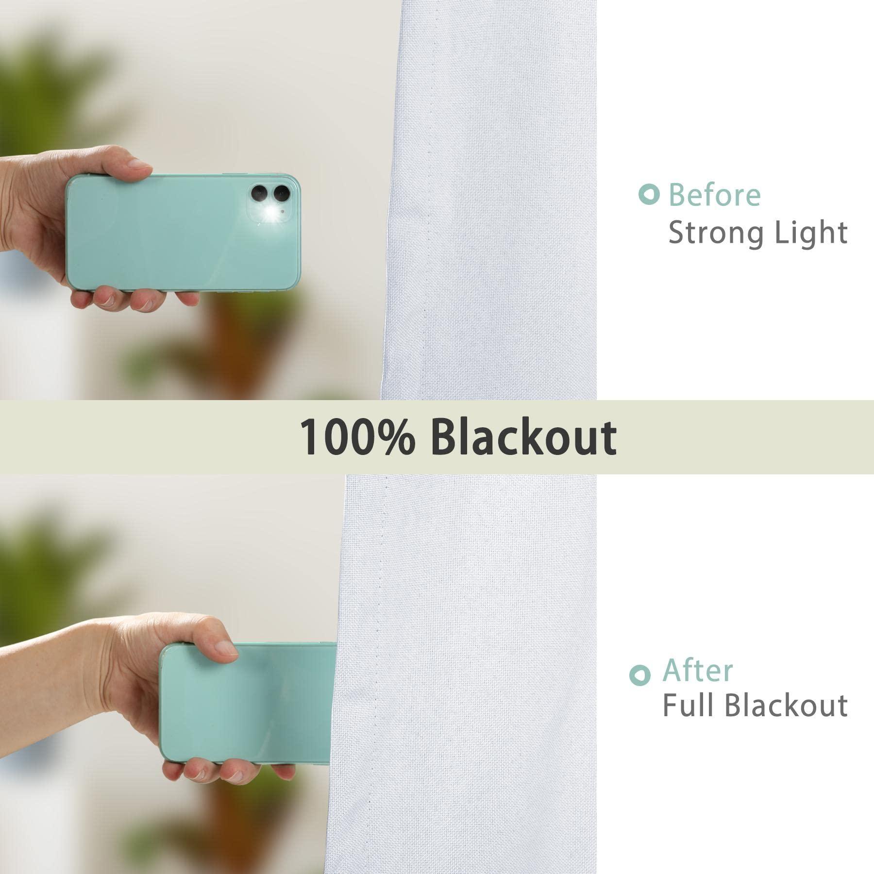 Frelement Frelement 100% Blackout Curtains Linen 120 Inch Wide Curtains Full Light Blocking Noise Reduction Curtains Thermal Insulated Pinch Pleat Curtains for Bedroom, White, 120" W x 84" L, 2 Panels