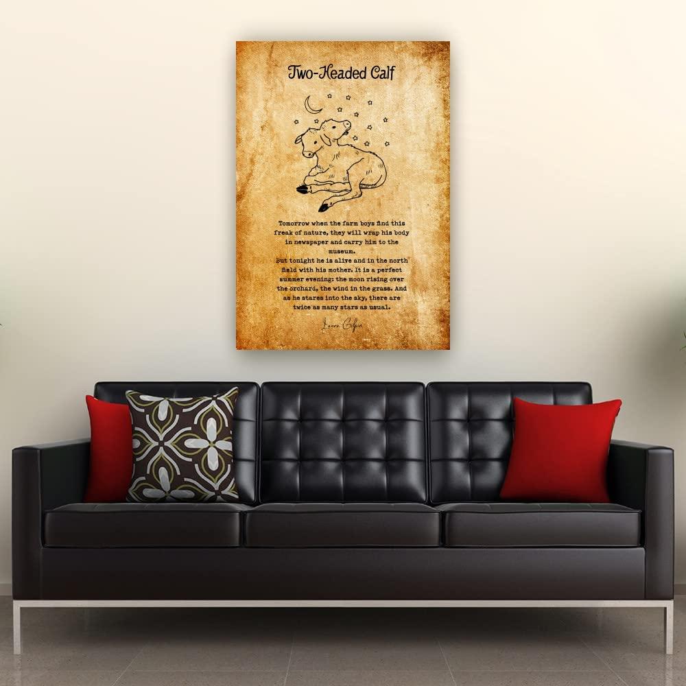 CZWTXWD Two Headed Calf Poem Wall Decor Laura Gilpin Quotes Wall Art Poetry Posters for Home Giclee Canvas Prints Artwork Pictures Wall Hanging Kitchen Painting Oil Hallway Decorations Contemporary Painting (08x12inch(20x30cm),Framed)