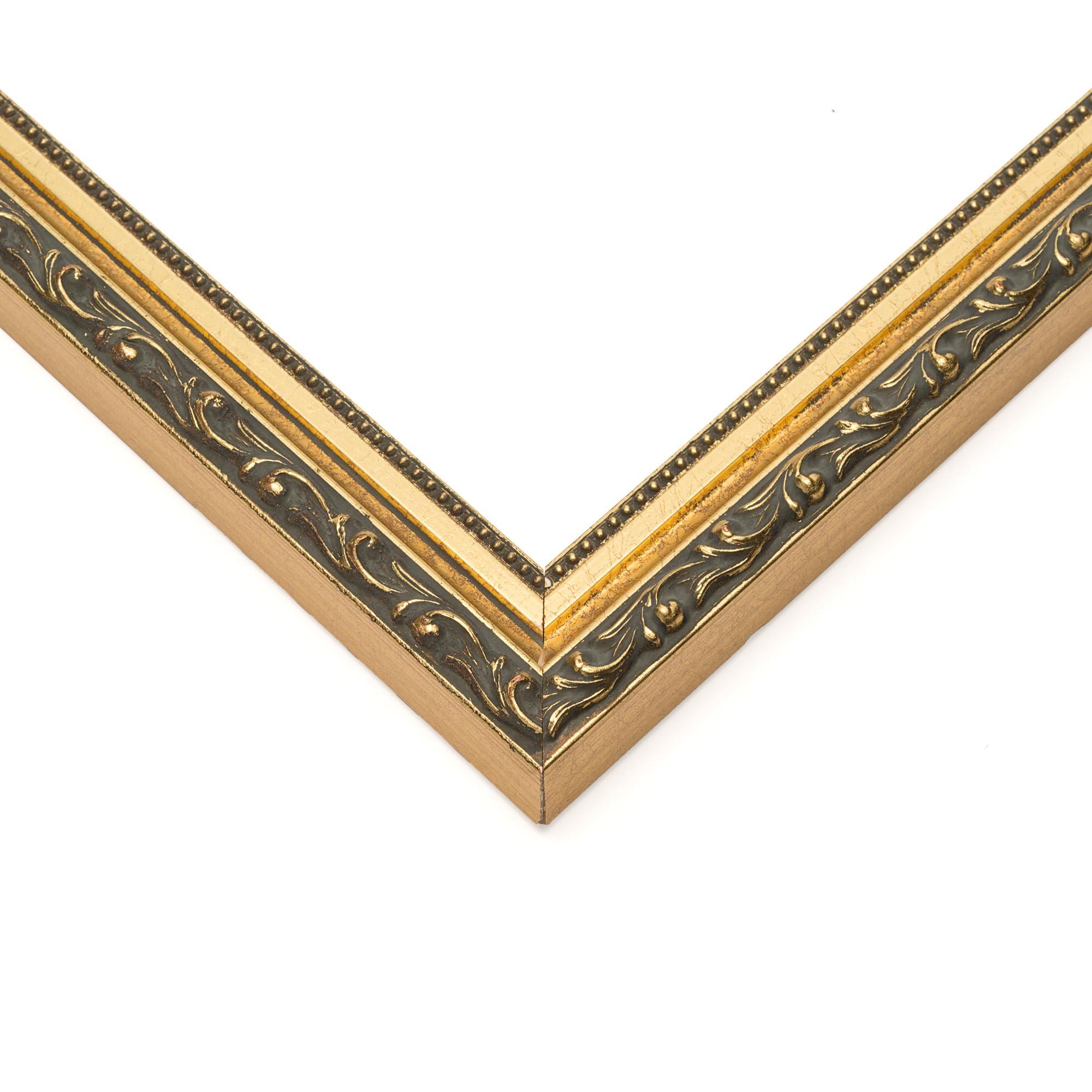 CustomPictureFrames.com 23x18 Frame Black & Gold Solid Wood Picture Frame Width 1.125 Inches | Interior Depth 0.375 Inches | Broderick Traditional Photo Frame Complete with UV Acrylic, Foam Board Backing & Hanging Hardware