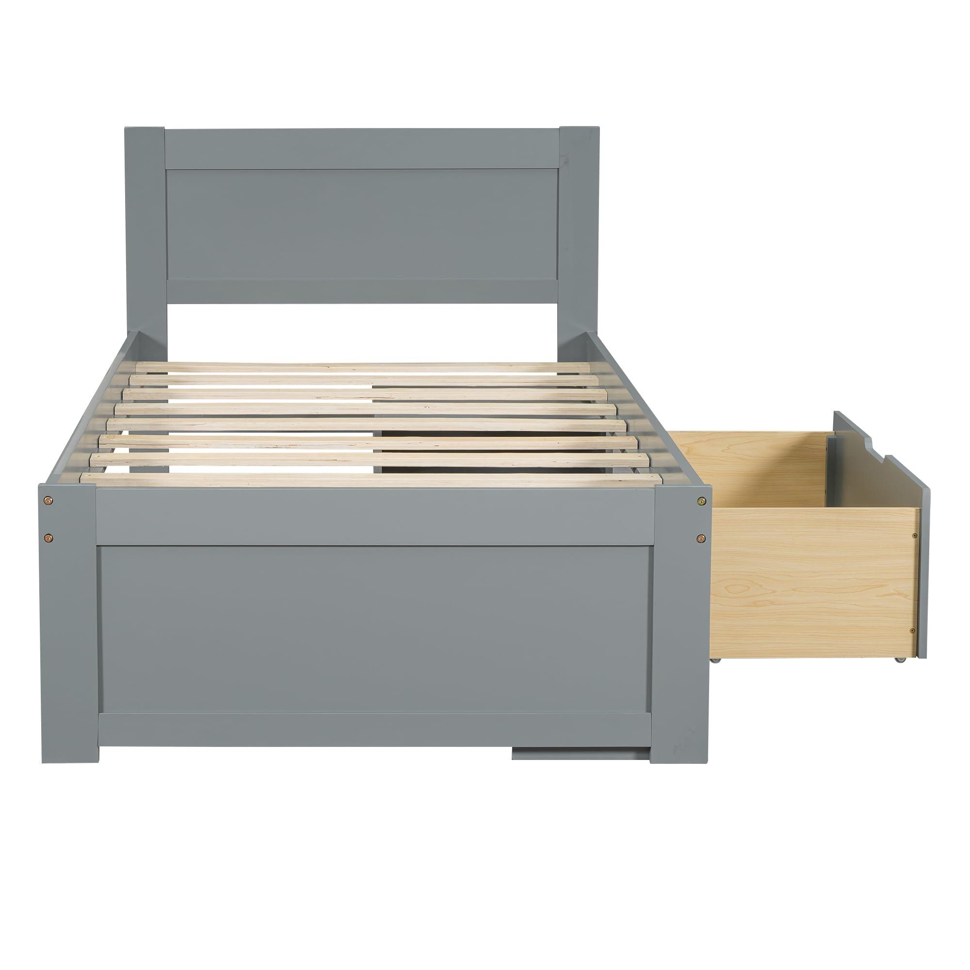 Harper & Bright Designs Harper & Bright Designs Twin Storage Bed Frame with Drawers,Wooden Twin Platform Bed with Storage & Headboard, Twin Size Bed with Drawer and Two Shelves, No Box Spring Needed, Gray
