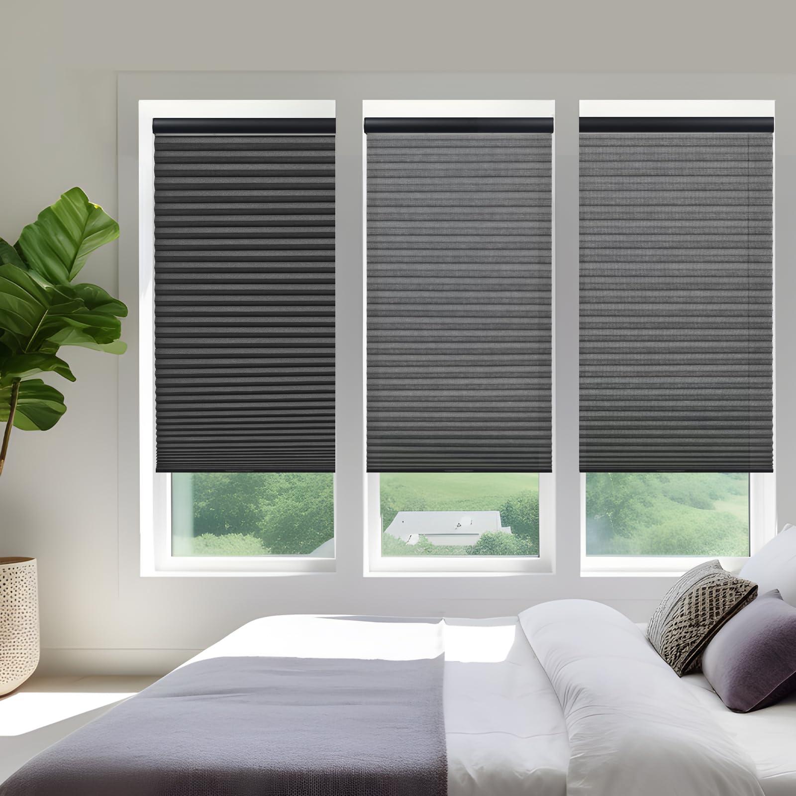 Persilux Persilux Custom Cellular Shades Cordless 100% Blackout Blinds for Windows (Black, 91" W x 86" H) 1.8" Single Honeycomb Window Blinds Thermal Insulated Room Darkening Shades for Windows, Home, Bedroom