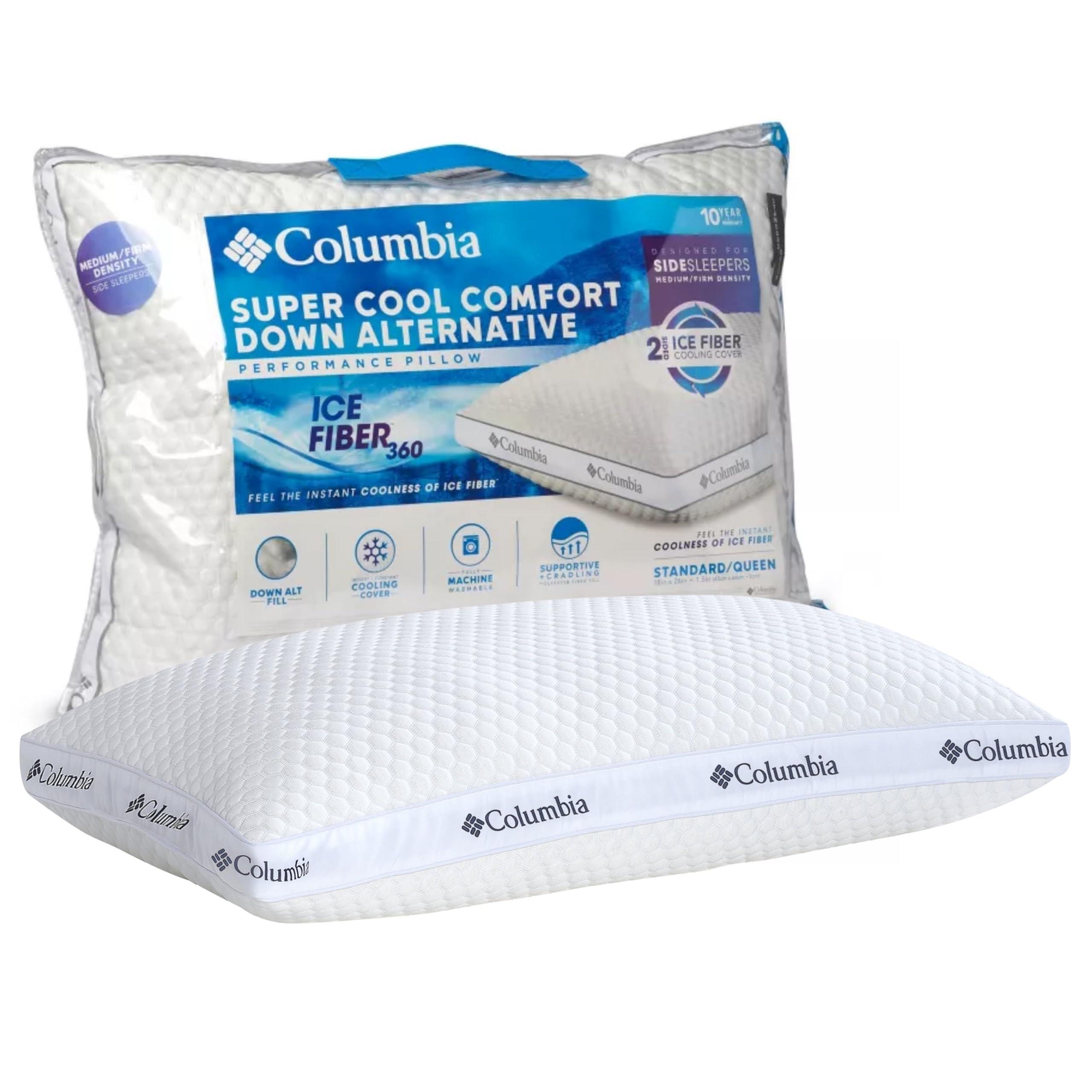 Columbia Columbia Comfort Ice Fiber Side Sleeper Down Alternative Bed Pillow with Polyester Fiberfill, Supportive and Cozy Instant Cooling Double Sided Breathable Cover, White, Standard/Queen Pack of 1