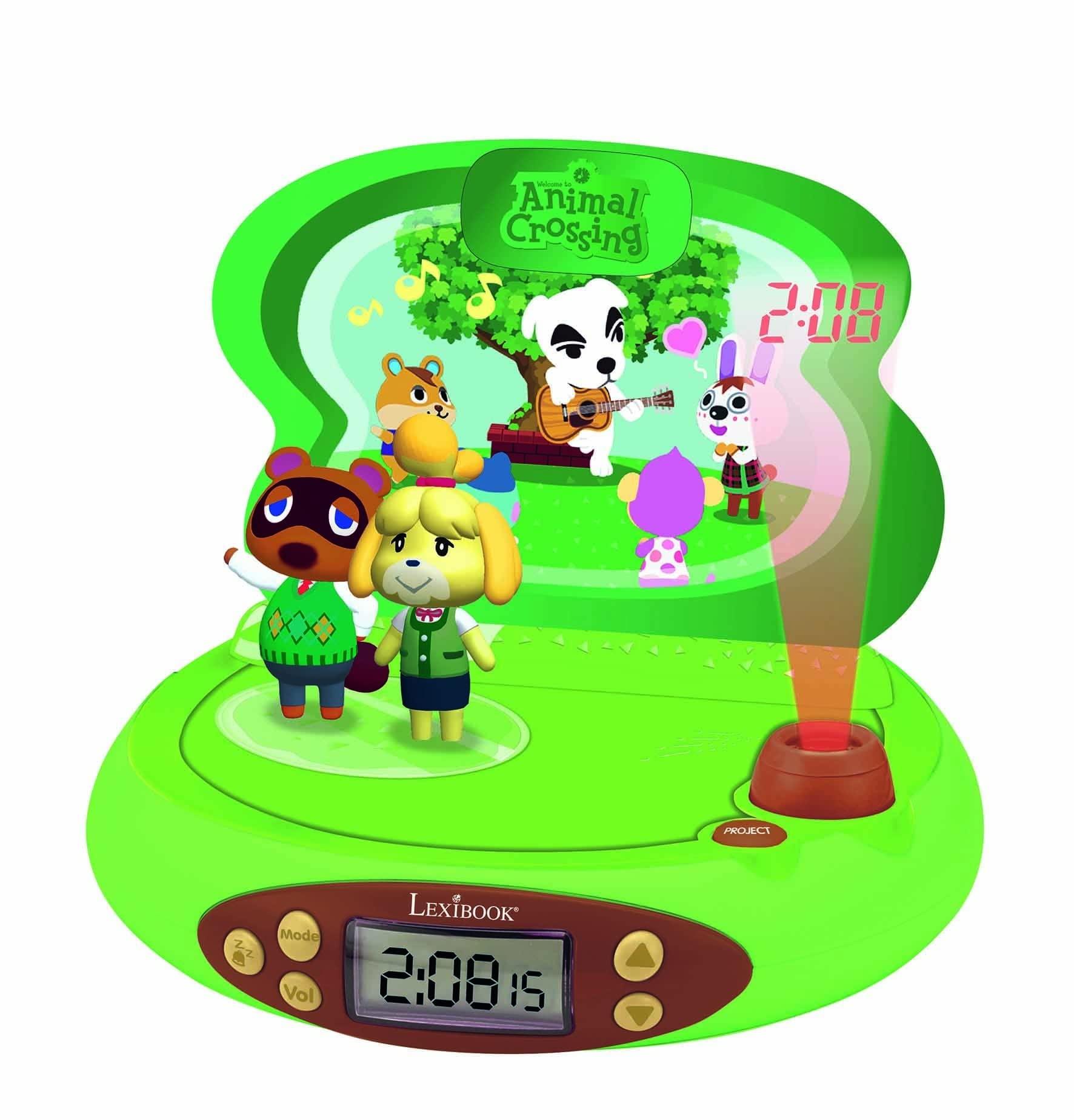 LEXiBOOK LEXIBOOK Nintendo-Animal Crossing Projector Alarm Clock for Kids-with Night Light and Time Projection to The Ceiling, Sound Effects, Boys, Girls, Green