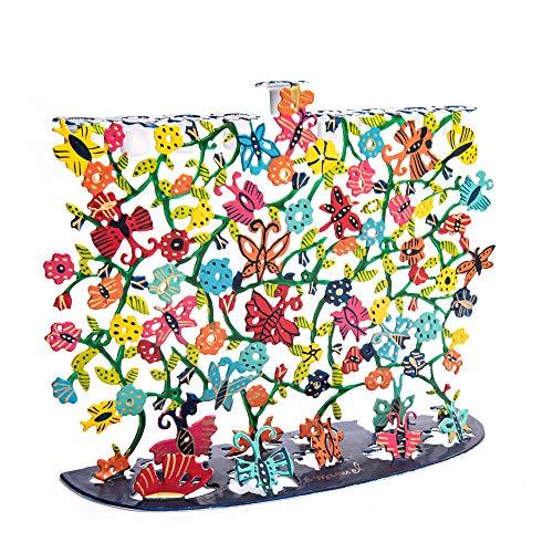 Yair Emanuel Yair Emanuel Hanukah Menorah Laser Cut Multi Color Flowered Design by Artist