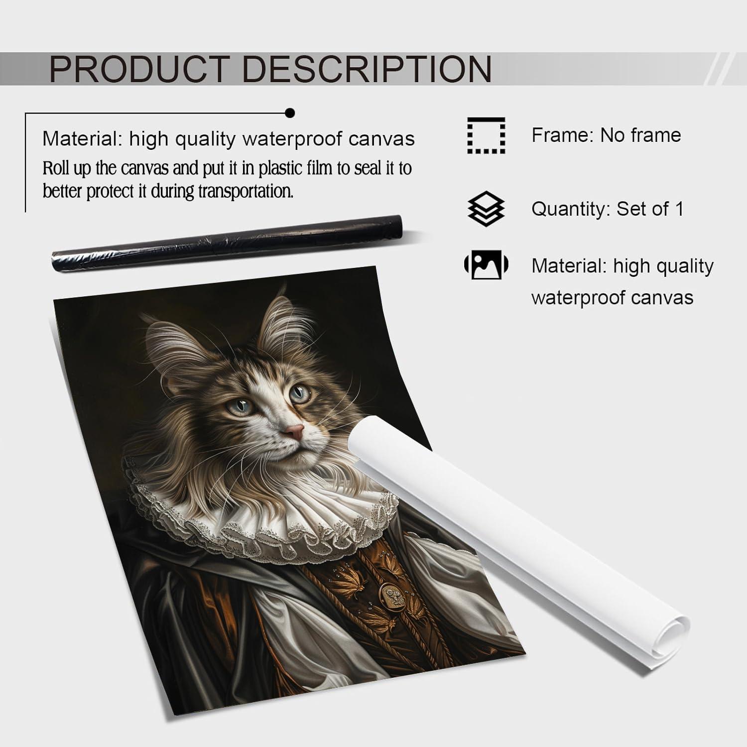 Generic Generic Royal Cat Portrait Renaissance Cat Painting Pet Lovers Gift Royal Portrait Pet Portrait gift Animal Painting Wall Decor Gothic wall art Home decoration 11x14 poster Unframed