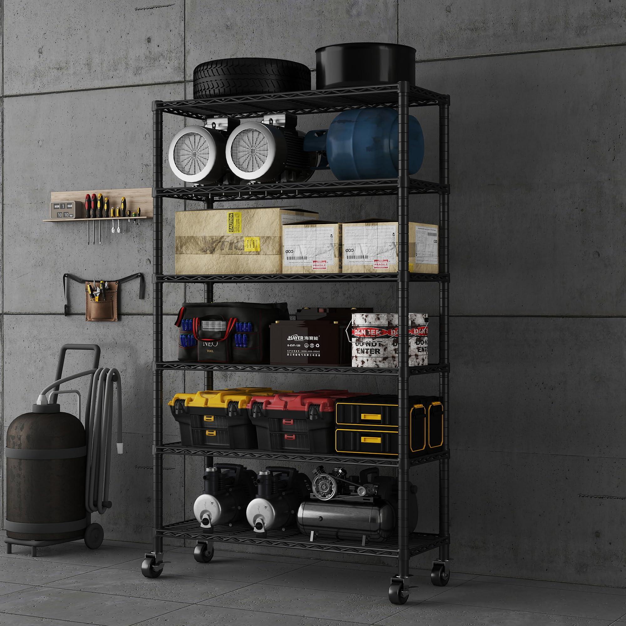 EZPEAKS EZPEAKS 6-Tier NSF Certified Storage Shelves, 18" D X 48" W X 72" H Heavy Duty Steel Wire Shelving Unit with Wheels and Adjustable Feet, Used as Pantry Shelf, Garage or Bakers Rack Kitchen Shelving